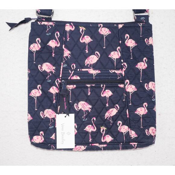 NEW Vera Bradley Pink Flamingo Crossbody Purse Fiesta Hipster Navy Handbag - Picture 2 of 7